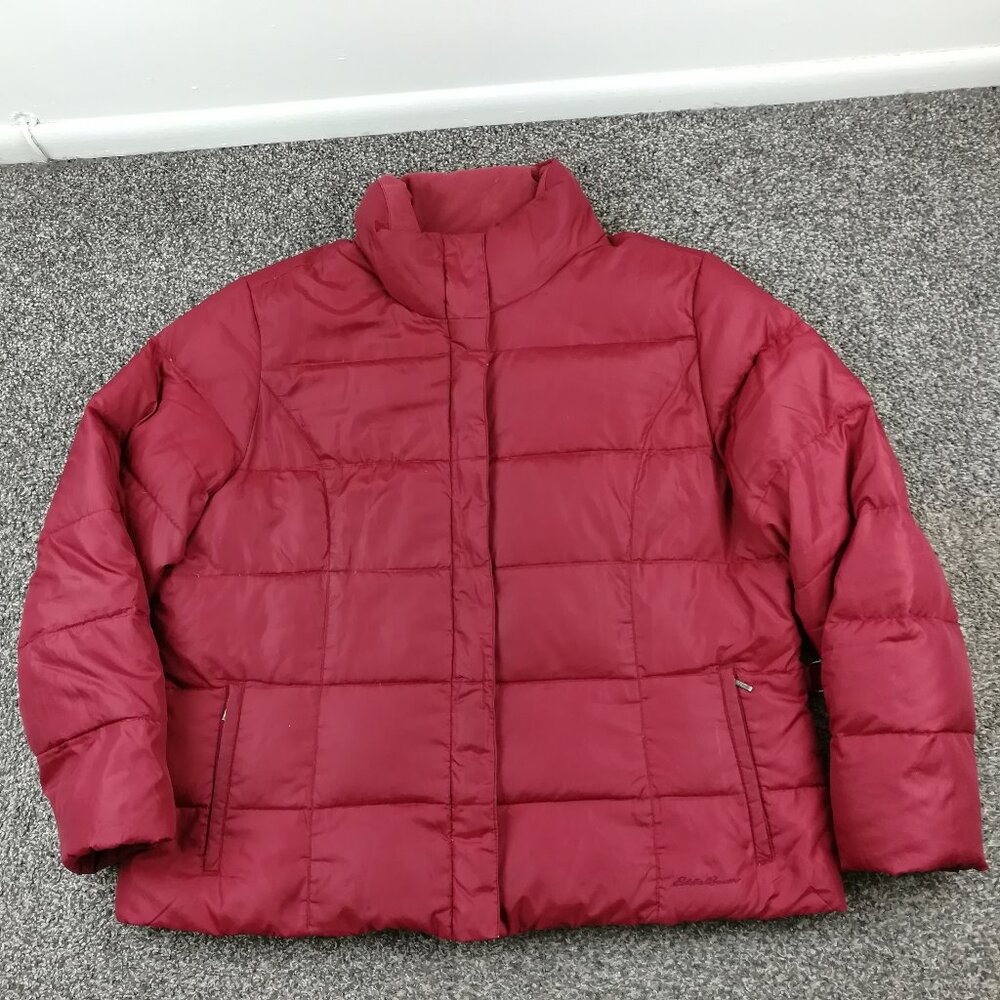 Eddie Bauer Jacket Womens 2XL Goose Down Puffer Full Zip Red